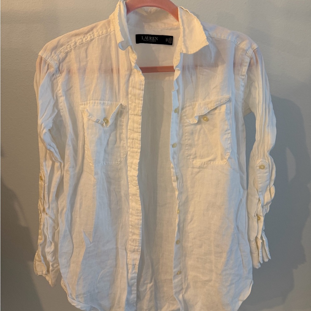 Lauren Ralph Lauren White Collared Shirt with Black Label